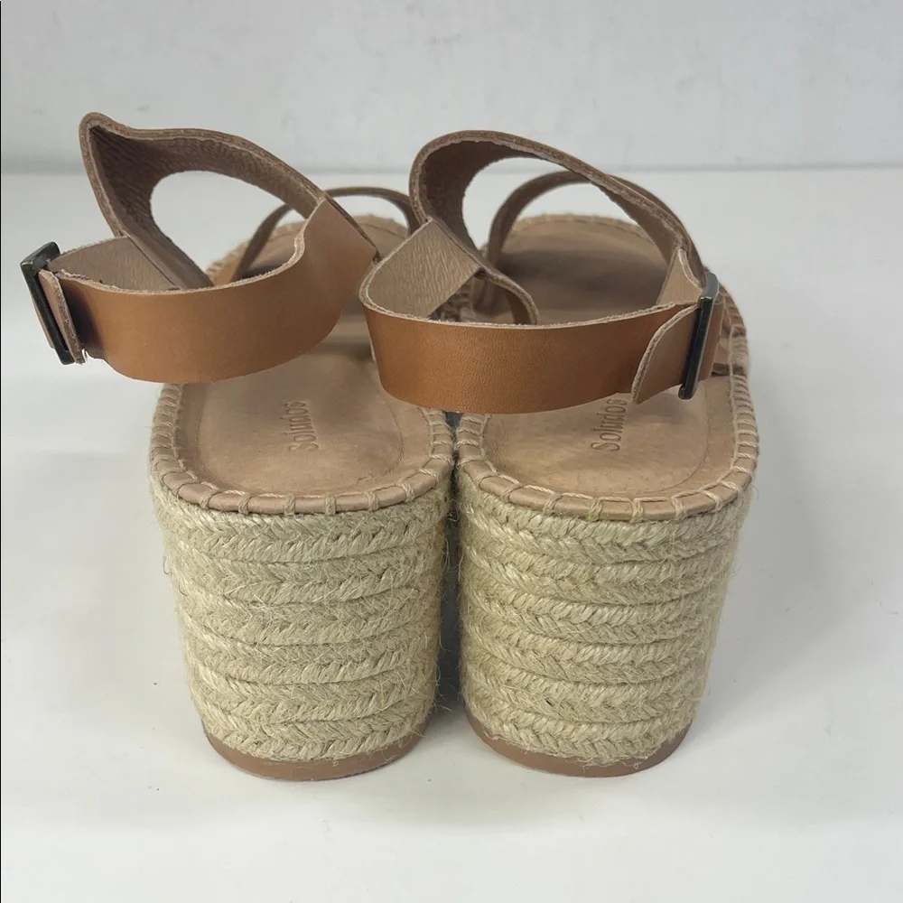 New Soludos Carmel Wedge Espadrilles in Camel Leather Size 11